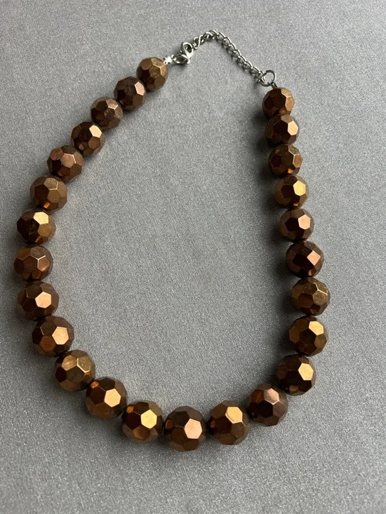 Faceted Metallic Brown Statement 8” Necklace - Picture 1 of 11